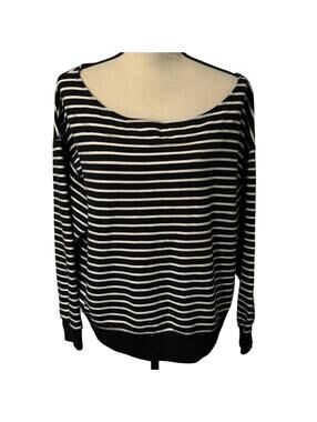 American Eagle Black & White Striped Boat Neck Sweatshirt Size M